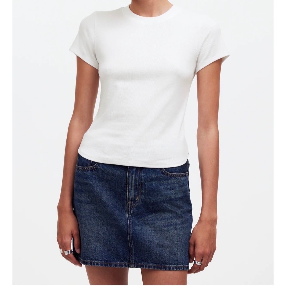 Madewell Womens Supima Cotton Ribbed Baby Tee White FA24 Small NWT NS522